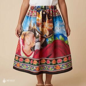 Mexican Girls Skirt – Traditional Polyester Folklore Skirt with Elastic Waist